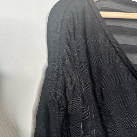 Bebe Black Semi Sheer V Neck Dolman Short Sleeves Pullover Top - Picture 6 of 7